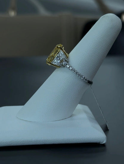4.04 Carat Oval Lab Diamond Fancy Vivid Yellow Color VS1 Clarity 14Kt White Gold Engagement Ring (SKU: RGF-188-1)