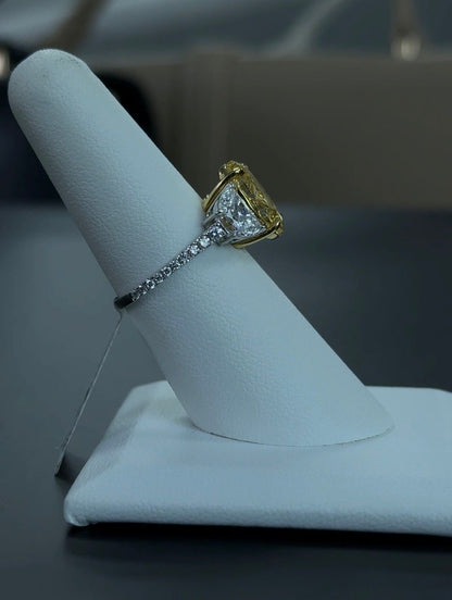 4.04 Carat Oval Lab Diamond Fancy Vivid Yellow Color VS1 Clarity 14Kt White Gold Engagement Ring (SKU: RGF-188-1)