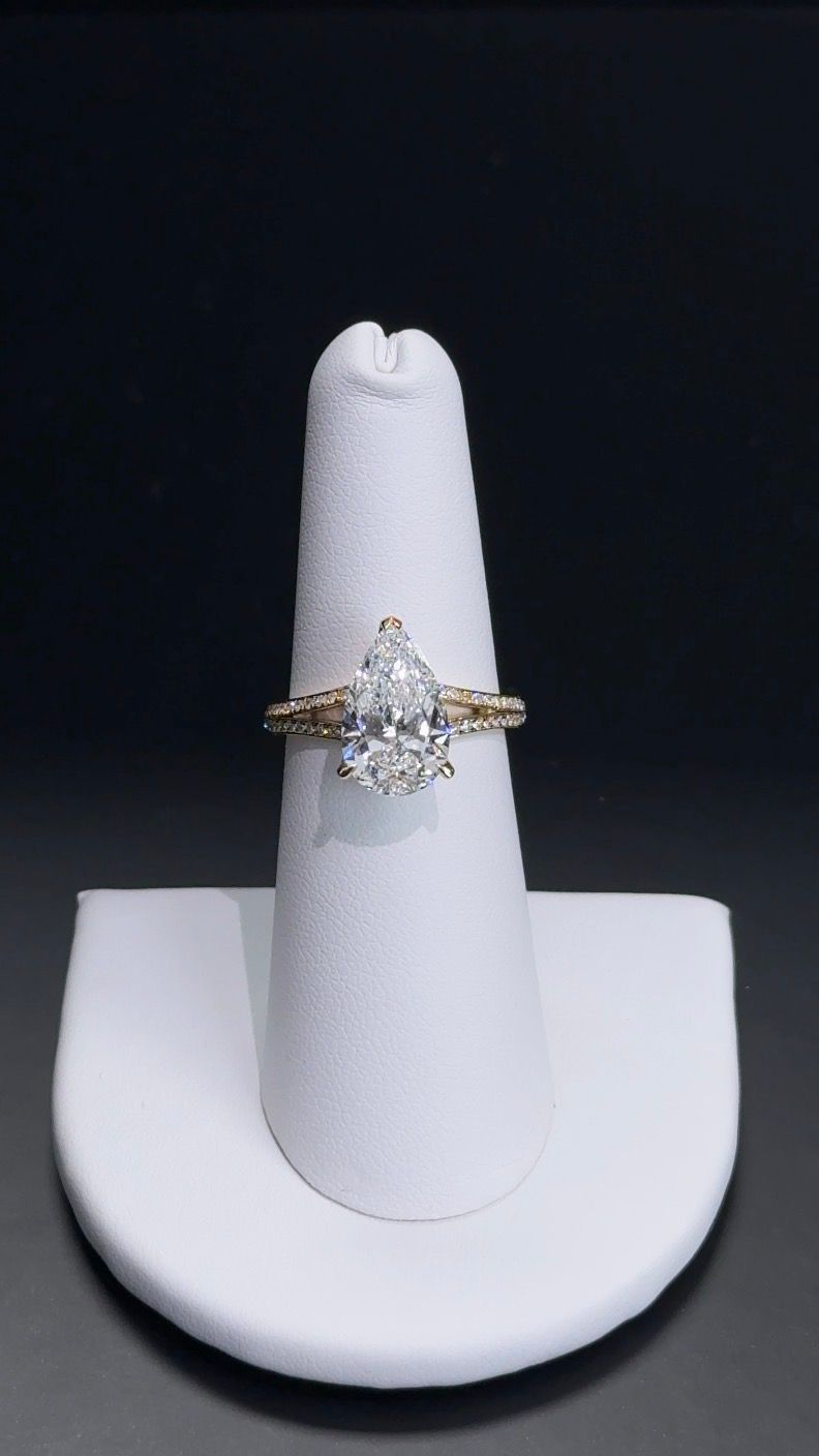 3.00ct Pear Cut Lab Grown Diamond Ring 14kt Yellow Gold RGF-276-4