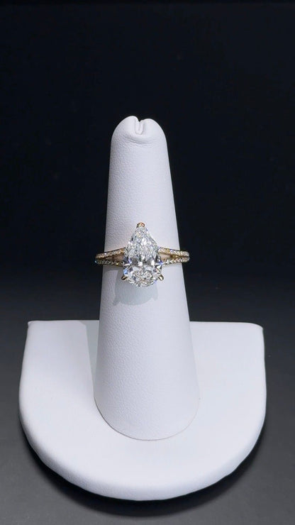 3.00ct Pear Cut Lab Grown Diamond Ring 14kt Yellow Gold RGF-276-4