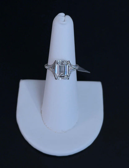 4.05 Carat Emerald Cut D VS1 Lab Diamond Ring 14kt White Gold RGF-313