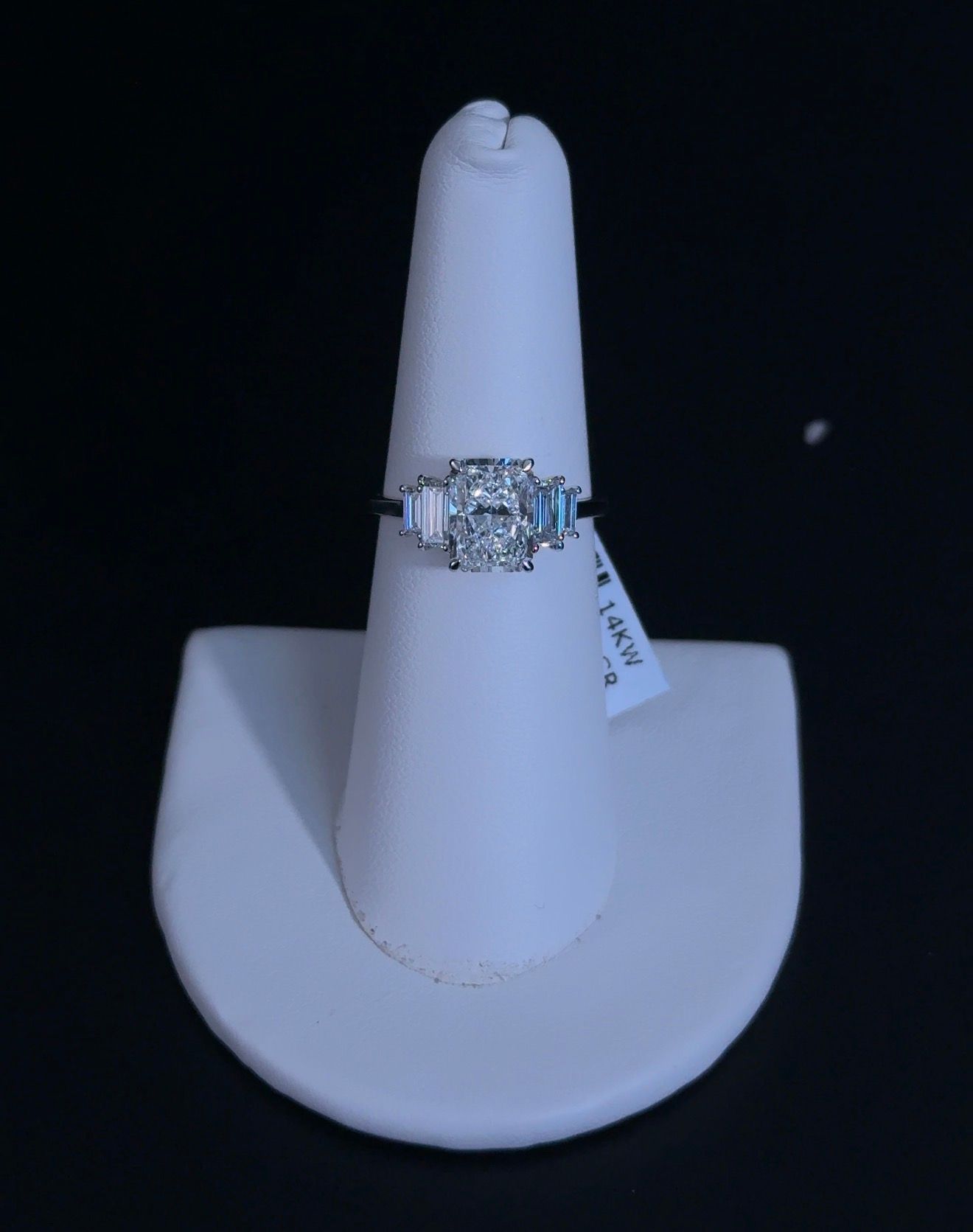 2.05ct Radiant E VS1 Lab Diamond 14kt White Gold Three-Stone Ring RGF-336-1