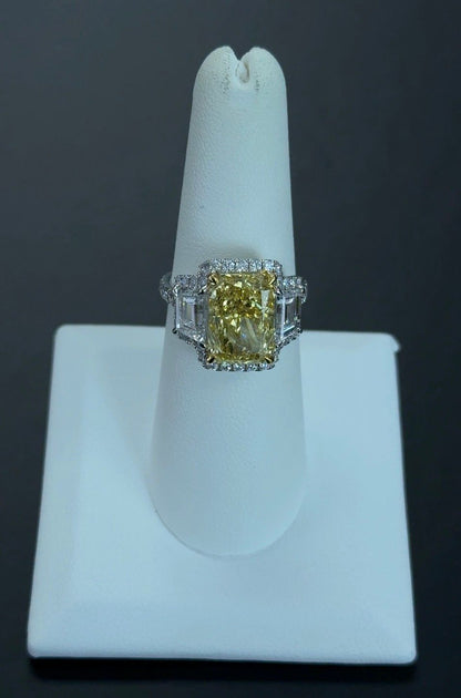 5.04 Carat Radiant Lab Diamond Fancy Intense Yellow Color VS1 Clarity 14Kt White Gold Engagement Ring (SKU: RGF-343)