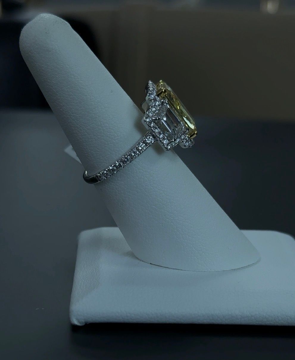 5.04 Carat Radiant Lab Diamond Fancy Intense Yellow Color VS1 Clarity 14Kt White Gold Engagement Ring (SKU: RGF-343)