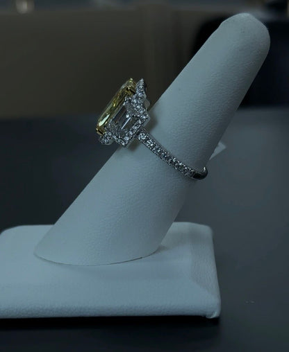5.04 Carat Radiant Lab Diamond Fancy Intense Yellow Color VS1 Clarity 14Kt White Gold Engagement Ring (SKU: RGF-343)