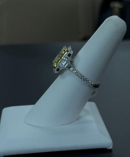 4.02 Carat Radiant Lab Diamond Fancy Vivid Yellow Color VS1 Clarity 14Kt White Gold Engagement Ring (SKU: RGF-383