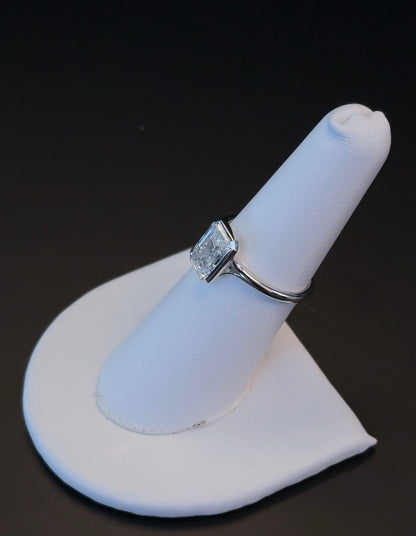 2.05 Carat Emerald Cut Lab Diamond Ring E VS1 Bezel 14kt White Gold RGF-473-1