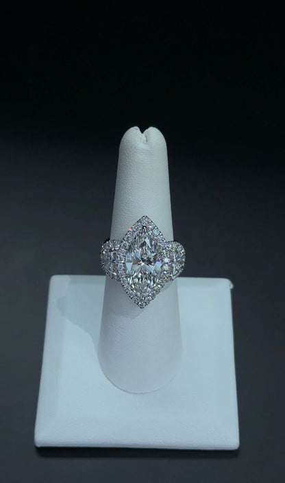 5.04 Carat E VS1 Marquise Cut Lab Grown 14 kt White Gold Diamond Ring SKU: RGF-603