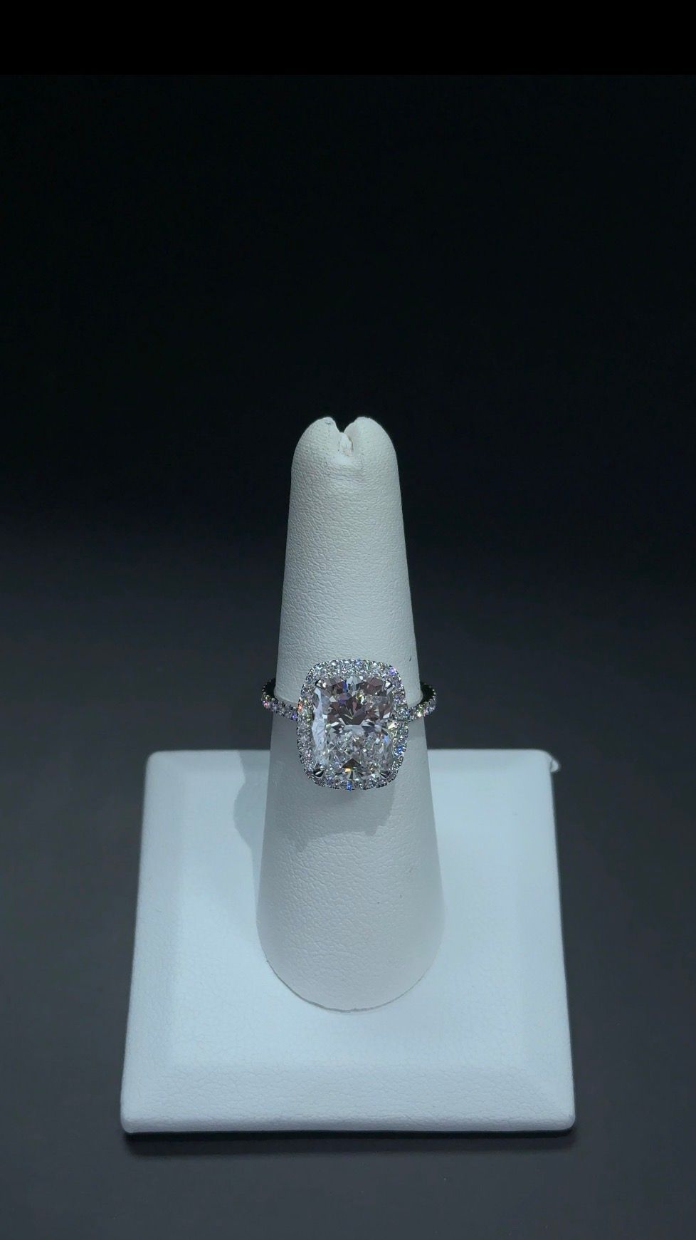 5.04 Carat E VS1 Cushion Cut Lab Grown 14kt White Gold Diamond Ring SKU: RGF-661