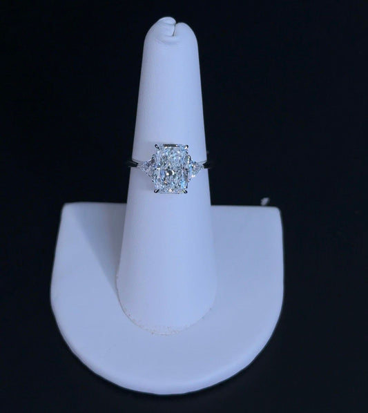 3.05ct Radiant E VS1 Lab Diamond 14kt White Gold Three-Stone Engagement Ring RGF-728