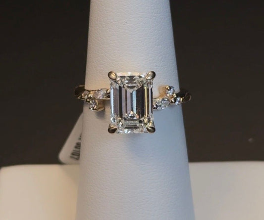 3.06ct Emerald E VVS2 Lab Diamond 14kt Yellow Gold Engagement Ring RJR00107